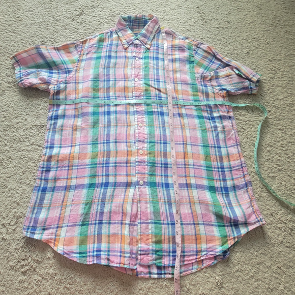 Ralph Lauren Mens L Linen Madras Plaid Short Sleeve Button Down Shirt - Picture 4 of 9